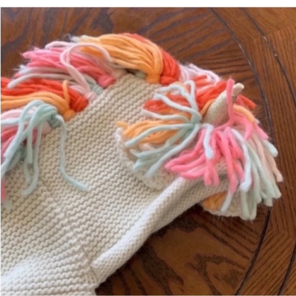 Knit Rainbow Unicorn Hat Scarf Mitten Combo